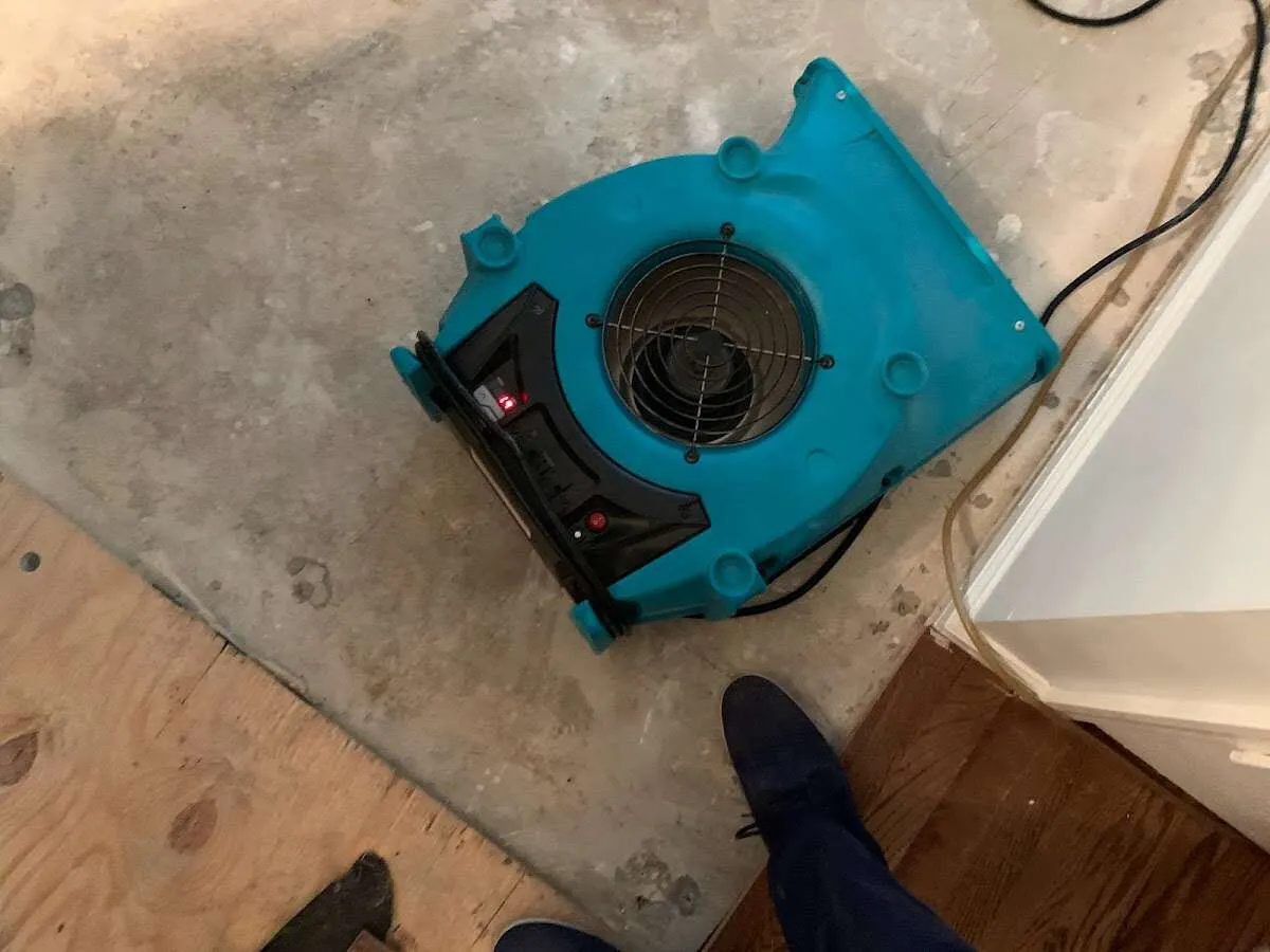 Air mover drying subfloor during Commercial Water Damage Restoration in Marianna